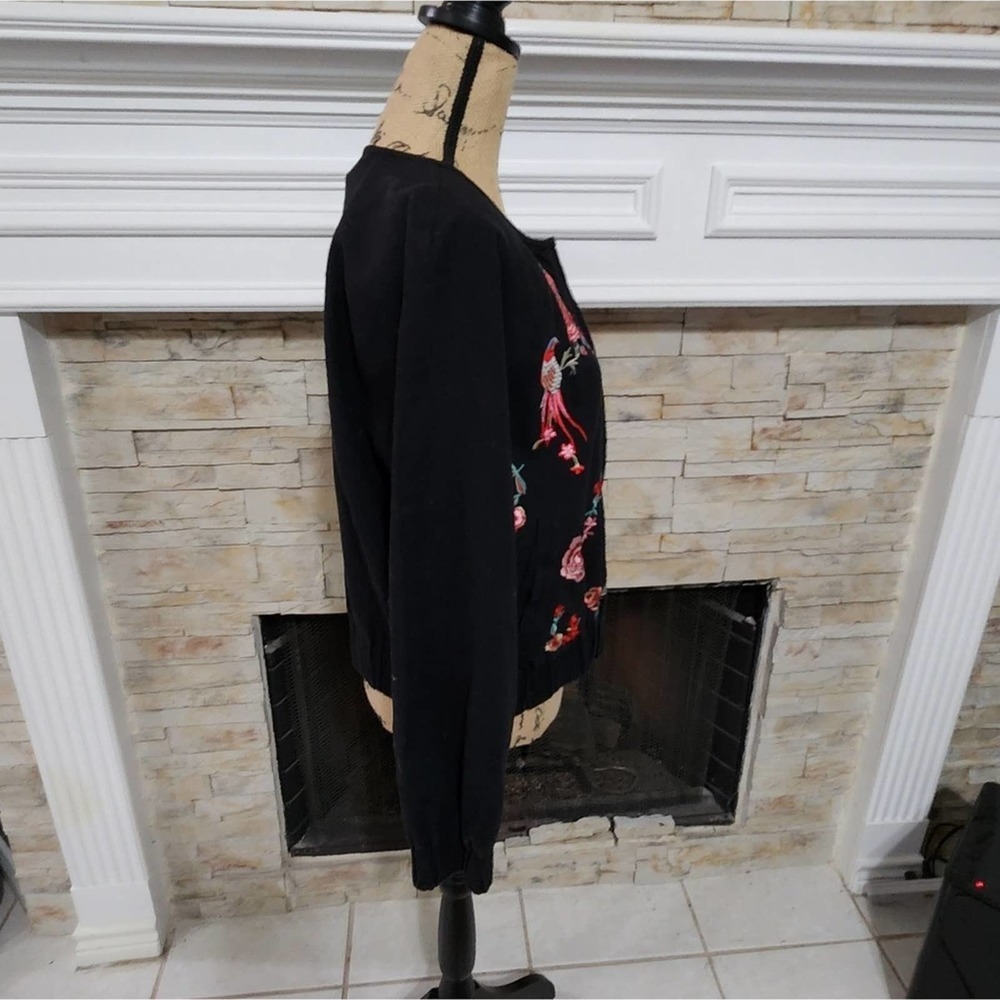 New York & company vintage embroidered floral pheasant bird bomber jacket size L - Picture 5 of 9